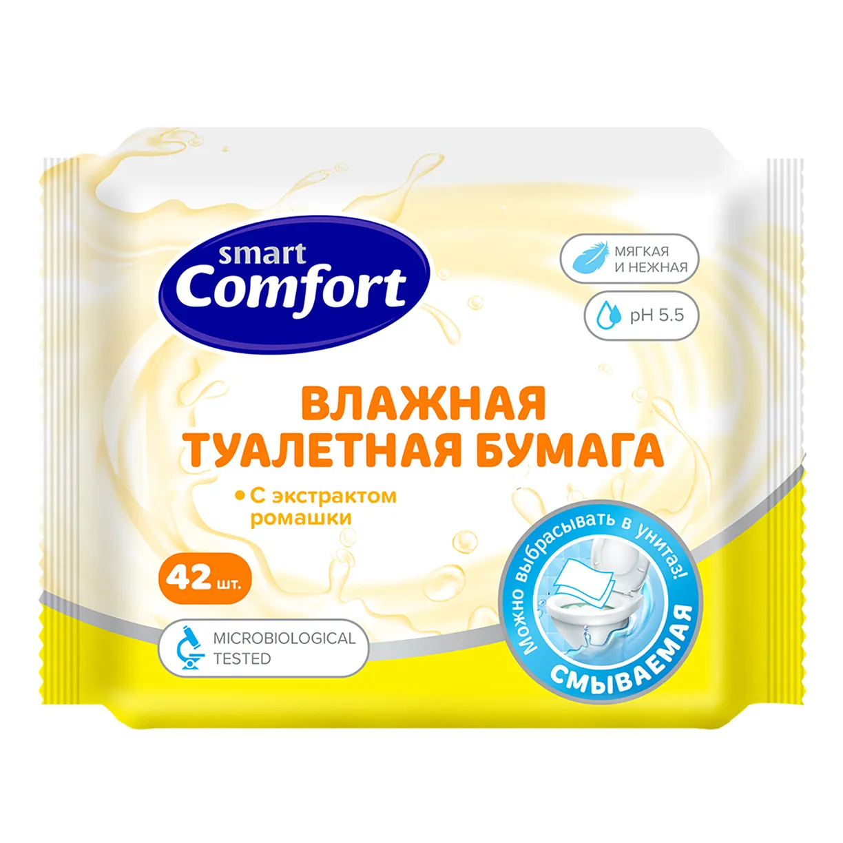 Smart Comfort Туалетная бумага влажная, 42 шт, ромашка фото