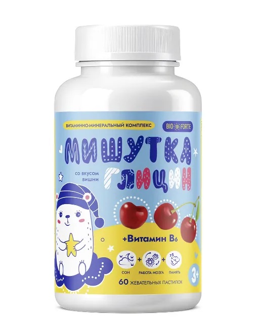 BioForte Мишутка Глицин+В, пастилки жевательные, 60 шт, вишня фото