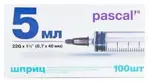 Pascal Шприц инъекционный одноразовый трехкомпонентный, 5 мл, шприц в комплекте с иглой, 100 шт, 22G (0,7х40) фото 1