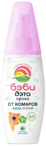 Дэта бэби кроха Aqua спрей от комаров, спрей, 100мл, 1 шт, алоэ вера фото