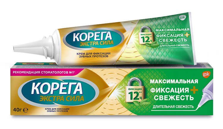 Корега Максимальная фиксация + свежесть, крем для фиксации зубных протезов, 40 г, 1 шт. фото