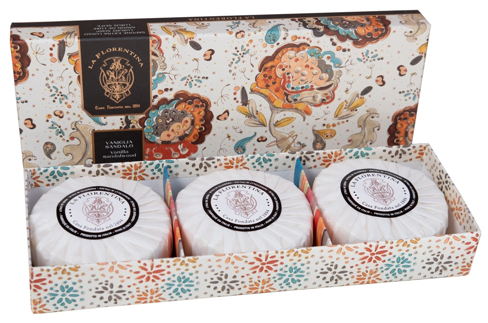 La Florentina Мыло туалетное набор, мыло твердое, 150 г, 3 шт, ваниль + сандаловое дерево фото