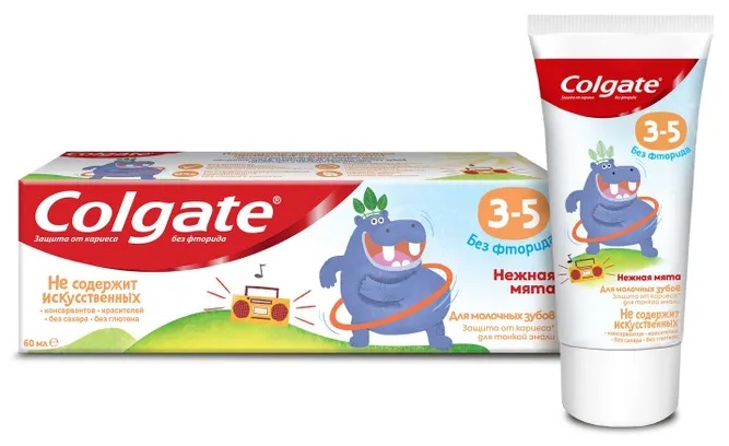 Colgate Зубная паста детская 3-5 лет без фторида, паста зубная, 60 мл, 1 шт, нежная мята фото