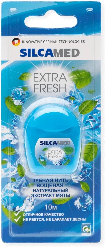 Silcamed Extra fresh Зубная нить вощеная, 10 м, нить зубная, 1 шт, мята фото