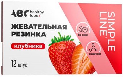 ABC Хэлси Фуд Жевательная резинка без сахара, 12 шт, клубника фото
