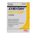 Хумулин Регуляр, 100 МЕ/мл, раствор для инъекций, 3 мл, 5 шт, в картриджах фото 