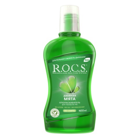 ROCS Ополаскиватель для полости рта, раствор для полоскания полости рта, 400 мл, 1 шт, двойная мята, без фтора фото