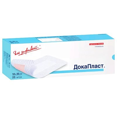 ДокаПласт Лейкопластырь без лекарственных аппликаций стерильно, 10 см х 35 см, лейкопластырь, 25 шт, нетканая основа фото