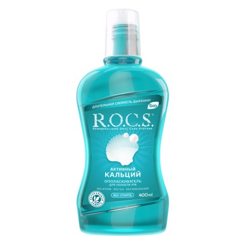 ROCS Ополаскиватель для полости рта, раствор для полоскания полости рта, 400 мл, 1 шт, активный кальций, без фтора фото