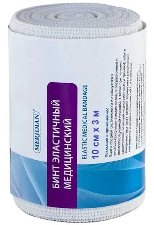 Meridian Бинт медицинский эластичный, 10 см х 3 м, 1 шт, средней растяжимости фото