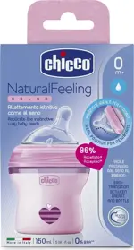 Chicco Natural Feeling Бутылочка с силиконовой соской, 150 мл, 1 шт, розового цвета, для детей с рождения фото