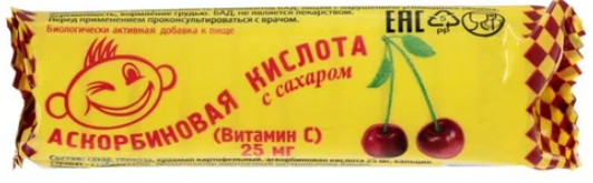 Аскорбиновая кислота с сахаром, 25 мг, таблетки, 10 шт, вишня фото