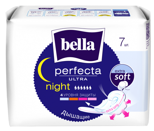 Bella perfecta Ultra night Extra soft, прокладки женские, 7 шт, мягкая поверхность фото