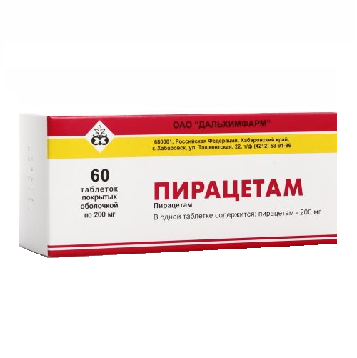 Пирацетам, 200 мг, таблетки, покрытые оболочкой, 60 шт. фото