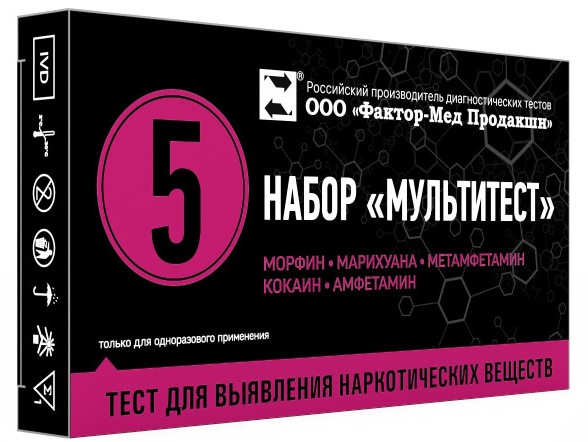 Тест на наркотики ИХА-5-Мульти-фактор на 5 видов наркотиков, набор диагностический, 1 шт. фото