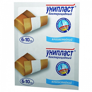 Унипласт Лейкопластырь бактерицидный влагостойкий, 6 см х 10 см, пластырь медицинский, 1 шт. фото