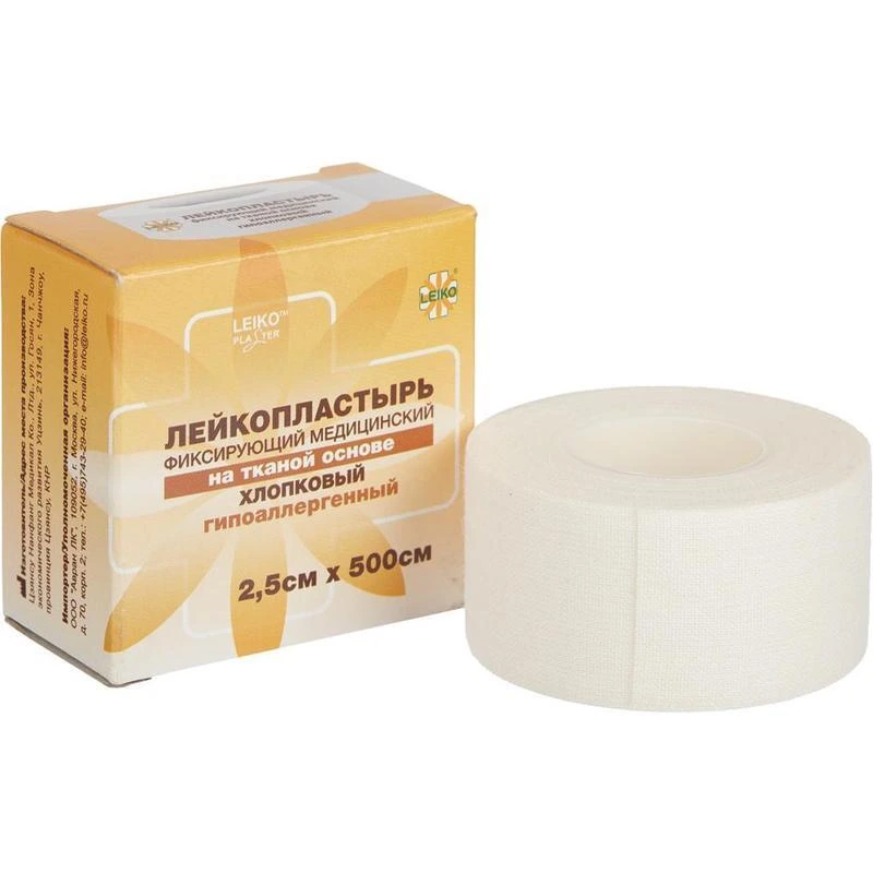Leiko Пластырь фиксирующий, 2.5 см х 500 см, лейкопластырь, 1 шт, белого цвета, тканевая основа фото