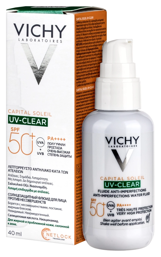 Vichy Capital Soleil UV-clear флюид солнцезащитный для лица против несовершенств, флюид, 40 мл, 1 шт, SPF 50+ фото