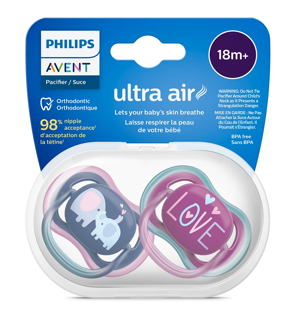 AVENT Ultra Air пустышка силиконовая ортодонтическая с футляром, 18+ месяцев, 2 шт, арт. SCF349/22 фото