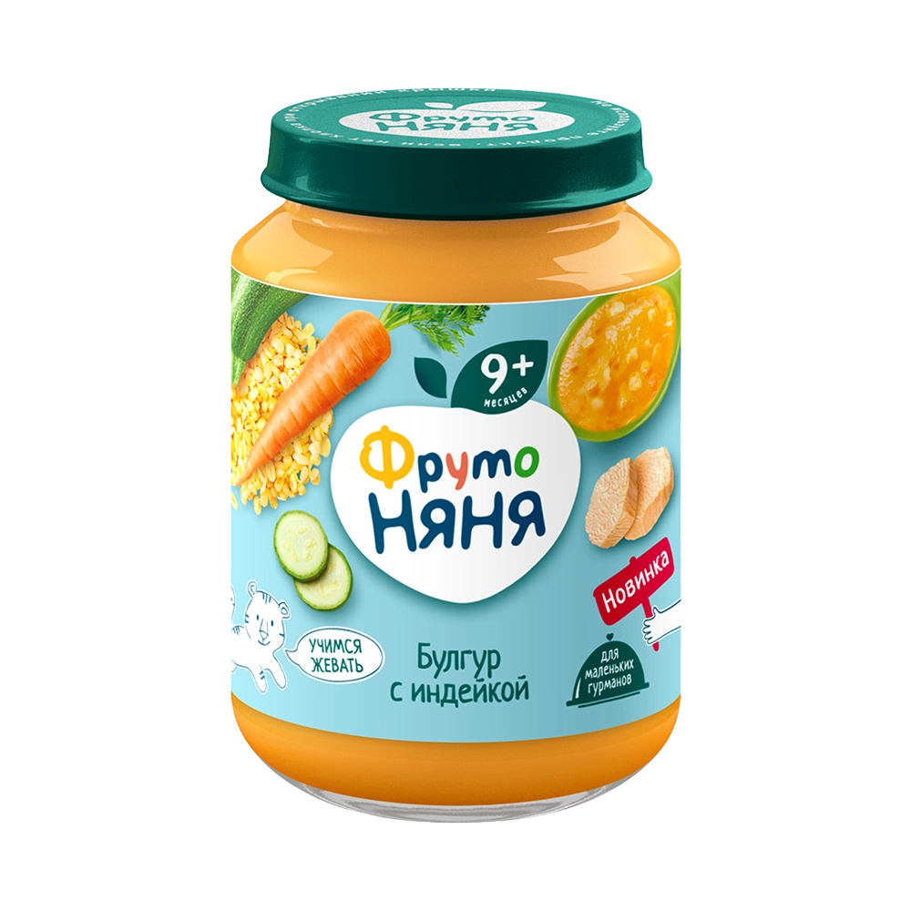 Фрутоняня детское пюре, 9+ мес, пюре, 190 г, 1 шт, булгур с индейкой фото