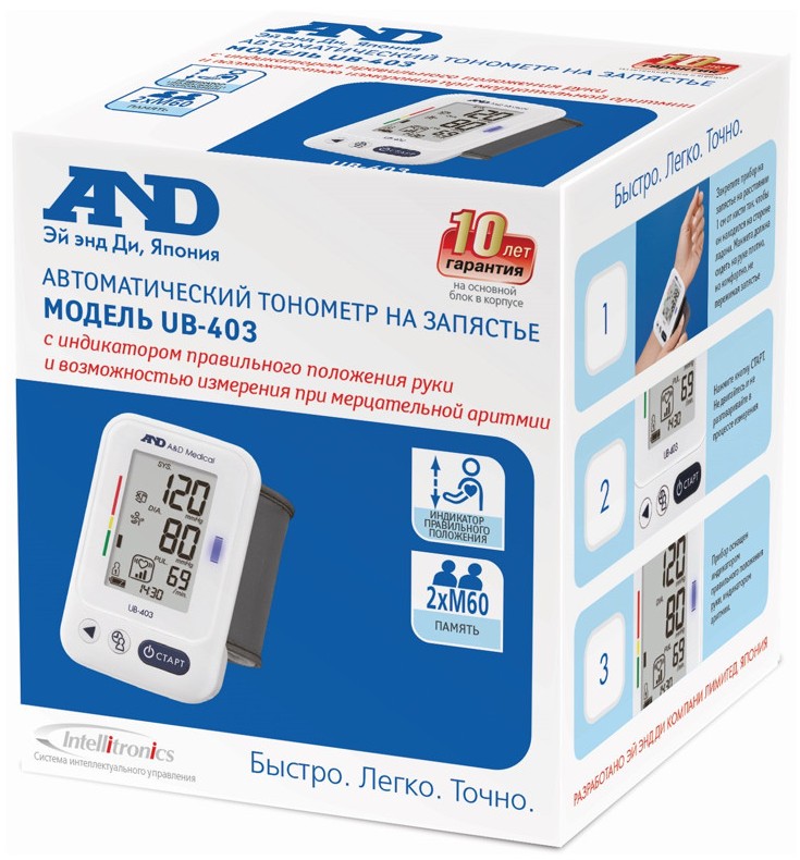 Тонометр AND UB-403 автоматический на запястье, тонометр автоматический, 1 шт. фото