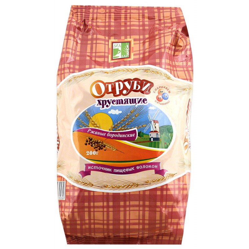 Диадар Отруби ржаные хрустящие бородинские, гранулы, 200 г, 1 шт. фото