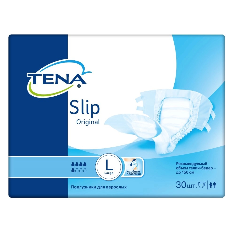 Tena Slip Plus Подгузники для взрослых, Large L (3), 30 шт, обхват талии/бедер до 150 см фото