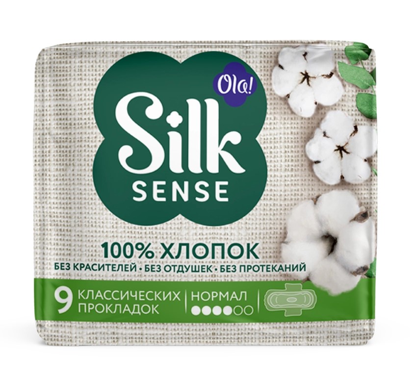 Ola! Silk Sense Cotton Normal Прокладки гигиенические женские с хлопковой поверхностью, прокладки гигиенические, 9 шт. фото