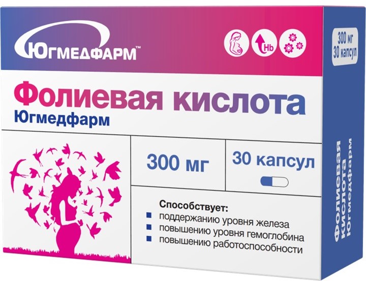 Фолиевая кислота Югмедфарм, 400 мкг, капсулы, 30 шт. фото