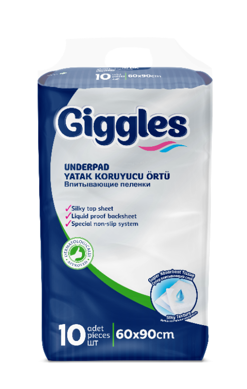 Giggles Underpad Пеленки впитывающие для взрослых, 60 см х 90 см, 10 шт. фото