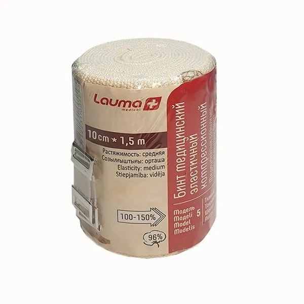 Lauma Бинт эластичный медицинский, 10 см х 1.5 м, бинт эластичный, 1 шт, с двумя фиксаторами, средней растяжимости фото