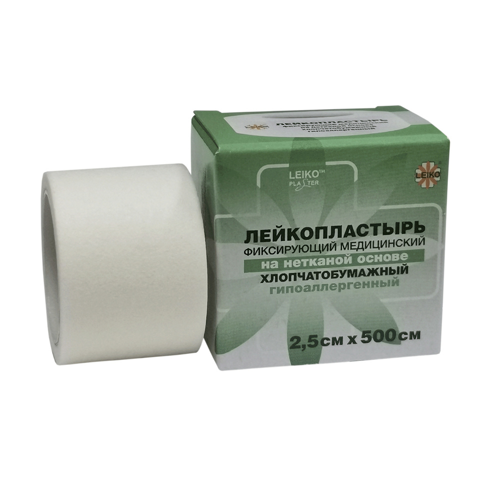 Leiko Пластырь фиксирующий, 2.5 см х 500 см, лейкопластырь, 1 шт, белого цвета, нетканая основа фото