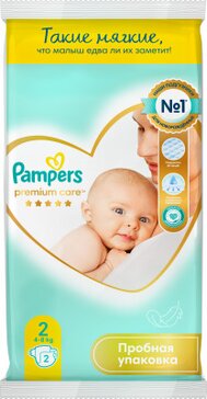 Pampers Premium Care Подгузники детские, р. 2, 2 шт, 4-8 кг фото