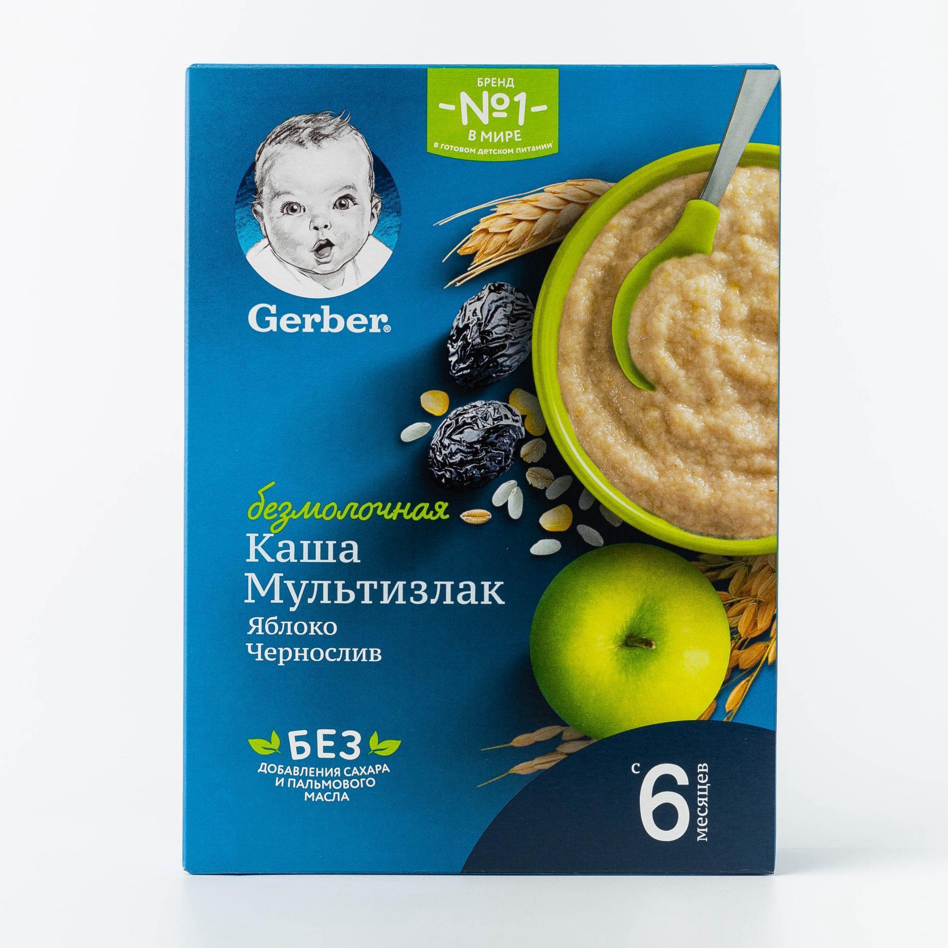 Гербер каша безмолочная мультизлаковая, 6+ мес, каша, 180 г, 1 шт, яблоко + чернослив фото