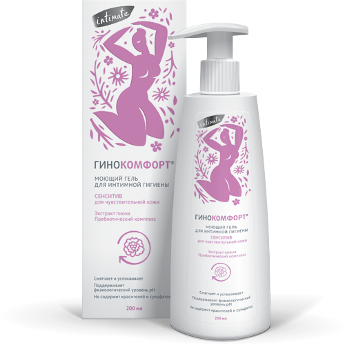 Гинокомфорт моющий гель для интимной гигиены сенситив, 200 мл, 1 шт, с экстрактом пиона фото