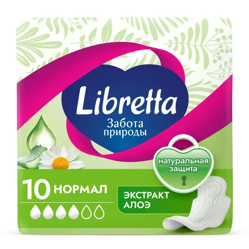 Libretta прокладки забота природы нормал с мягкой поверхностью, прокладки женские гигиенические, 10 шт. фото