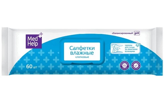 MedHelp Салфетки влажные очищающие, 60 шт, для ухода за больными фото