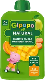 Gipopo детское пюре, 6+ мес, пюре, 90 г, 1 шт, яблоко + тыква + морковь + манго фото