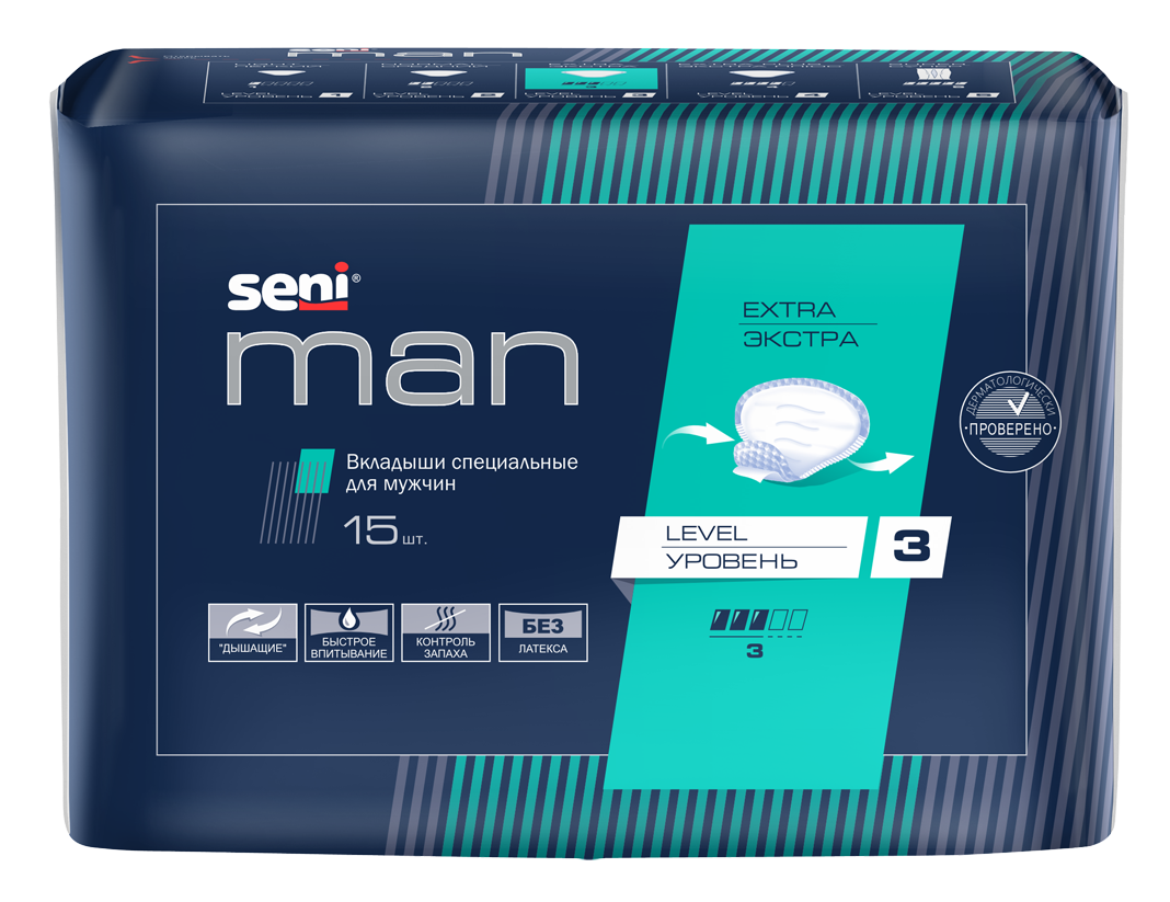 Seni Man Extra Level вкладыши урологические для мужчин, 15 шт, 3 капли фото