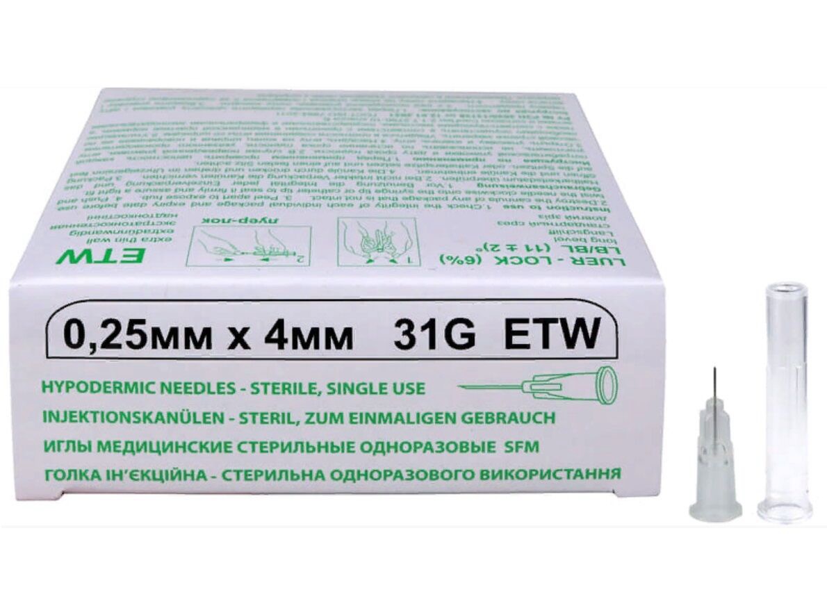 SFM ETW Иглы медицинские стерильные одноразовые, игла, 50 шт, 31G (0,25x4мм) фото