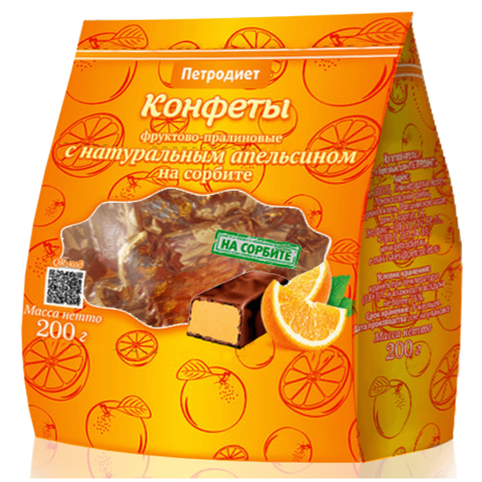 Конфеты Фруктово-Пралиновые с апельсином на сорбите, 200 г, 1 шт. фото