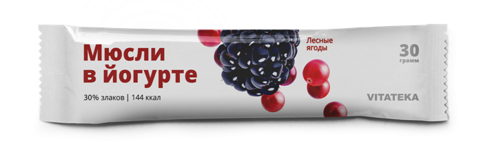 Витатека Мюсли в йогурте, батончик, 30 г, 1 шт, лесные ягоды фото