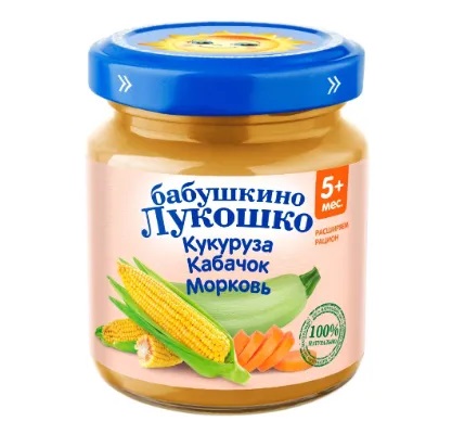 Бабушкино Лукошко детское пюре, пюре, 100 г, 1 шт, кукуруза + кабачок + морковь фото