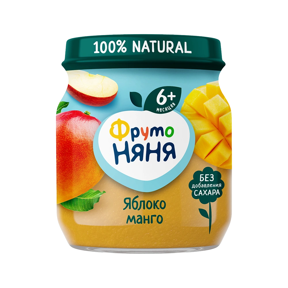 Фрутоняня детское пюре, 6+ мес, пюре, 100 г, 1 шт, манго + яблоко фото