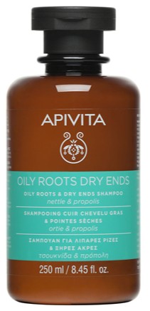 Apivita Шампунь балансирующий жирные корни и сухие кончики с крапивой и прополисом, шампунь, 250 мл, 1 шт. фото