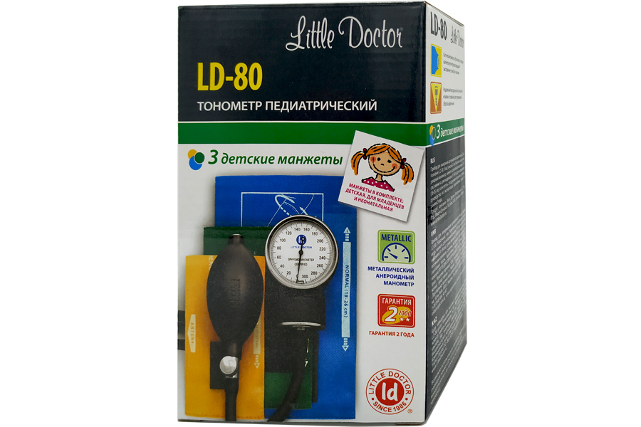 Little Doctor Тонометр механический LD-80 педиатрический, 1 шт, манжеты: 7-12см, 11-19см, 18-26см, 3 детские манжеты фото