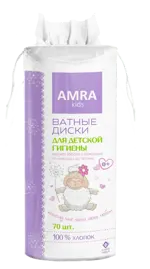 Amra kids, ватные диски, 70 шт, с экстрактом алоэ вера, для детей фото