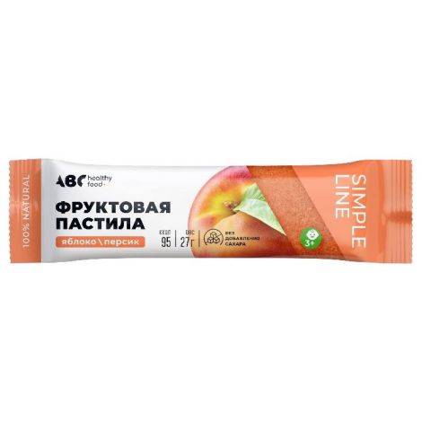 ABC Хэлси Фуд Пастила фруктовая, пастила, 27 г, 1 шт, яблоко + персик фото