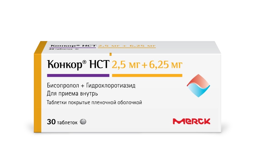 Конкор НСТ, 2.5 мг + 6.25 мг, таблетки, покрытые пленочной оболочкой, 30 шт. фото