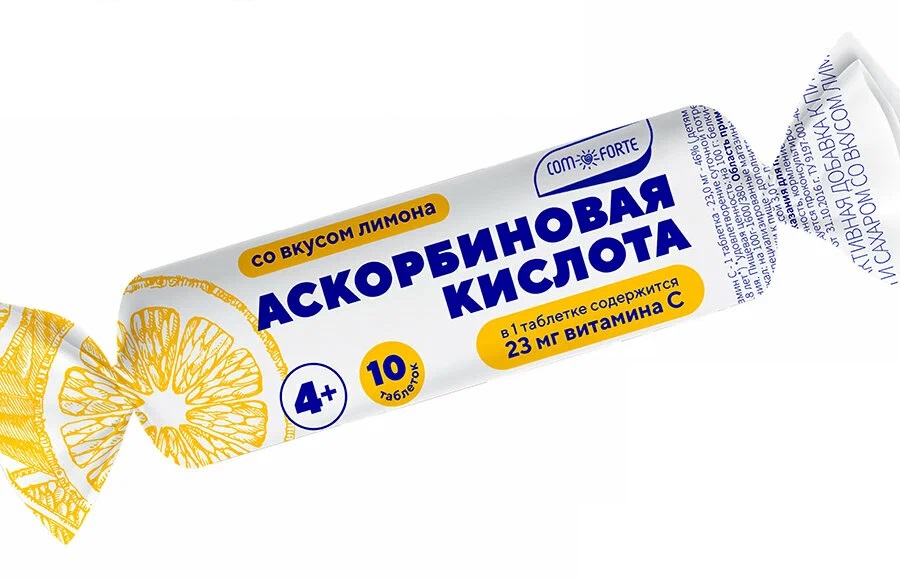 ComForte Аскорбиновая кислота с сахаром и глюкозой, 3 г, таблетки, 10 шт, со вкусом лимона фото